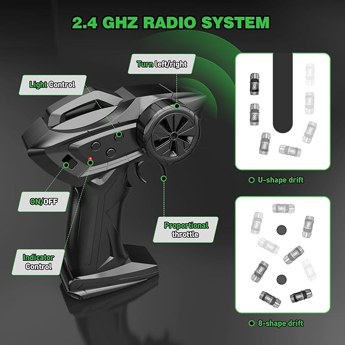 Remote Control Car RC Drift Car 2.4GHz 1:20 Scale 4WD 20KM/H High Speed Remote Control Cars Vehicle with LED Lights Drifting Tire 2Pcs Rechargeable Batteries Toy Cars for Adults Boys Girls (Silver)