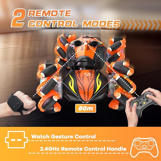 Gesture Sensing Remote Control Car,4WD Gesture Stunt RC Car 360° Rotate Transform Drift Toys Rc Hand Controlled Car with Lights Music Sprayer,Best Christmas or Birthday Gift for 6-12 Boys Girls