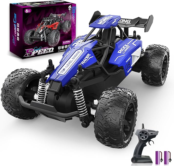 Carox 1:16 Scale RC Car for Kids, 2.4GHz High-Speed Electric Monster Truck, 20km/h, Dual 1000mAh Rechargeable Batteries, All-Terrain Tires, Shock Absorbing Suspension, Ideal Gift for Boys Aged 6-12