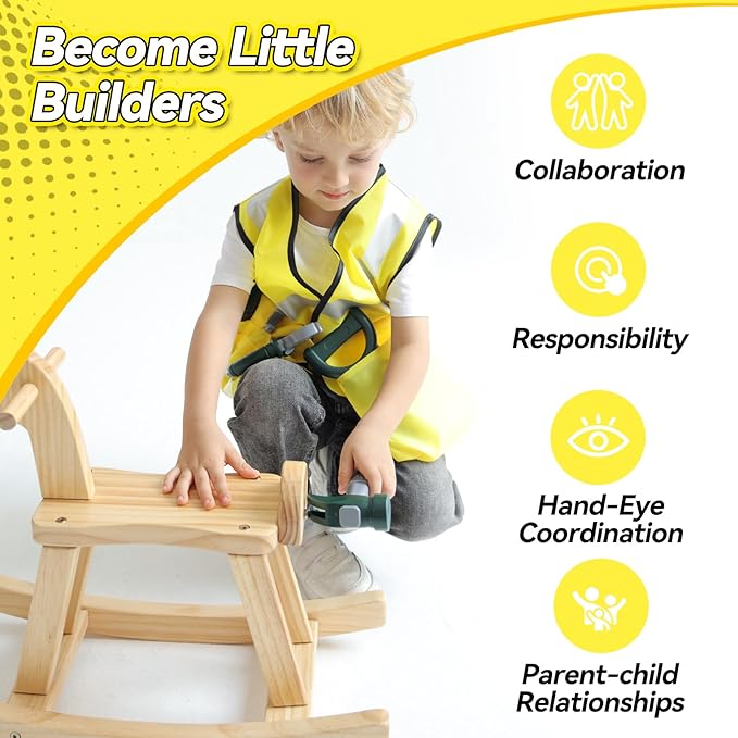 Tool Set for Kids Aged 3 4 5, Toddler Construction Pretend Toys with Worker Vest & Hat, Child Dress up Gift for Boys Girls