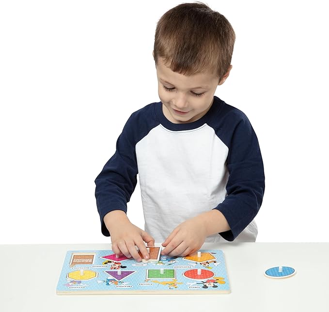 Melissa & Doug Disney Wooden Peg Puzzles Set: Letters, Numbers, and Shapes and Colors Letters And Number Puzzles, Disney, For Toddlers And Kids Ages 3+