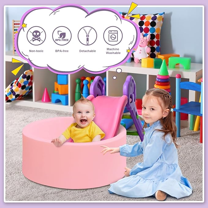 Baby Ball Pit 27.6" Soft Round Memory Foam Ball Pits NOT Included Balls Indoor Outdoor Playpen for Babies Toddlers Kids Great Gift for Girls Boys, Pink