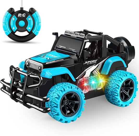Remote Control Car for Kids 3-5, 1:20 Off Road Remote Control Truck Vehicles Stunt Rc Racing Cars for Boys Girls 4-7 8-12 Car Toys with 3 Color Lights Birthday Gift, Lake Blue
