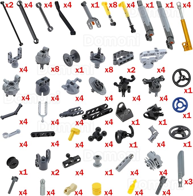 Domoni 169PCS Pro Suspension & Steering MOC Kit - Adjustable Shock Absortbers, CV Joints & 4WD Axles for Technical Crawlers | Full Steering Gearbox System | STEM Engineering Parts for RC Car Builders