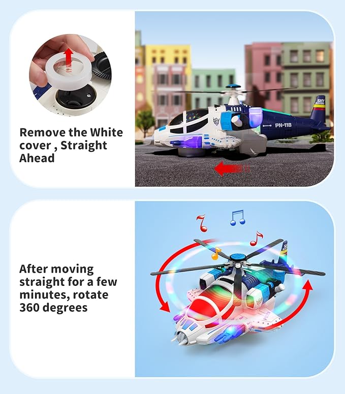 Geyiie Helicopter Toys for Boys, Kids Play Airplane with Lights and Sounds, 360°Freedom and Auto-Steering Plane, Helicopters Toys Gifts for Toddler Toys Birthday Party Favors, Blue