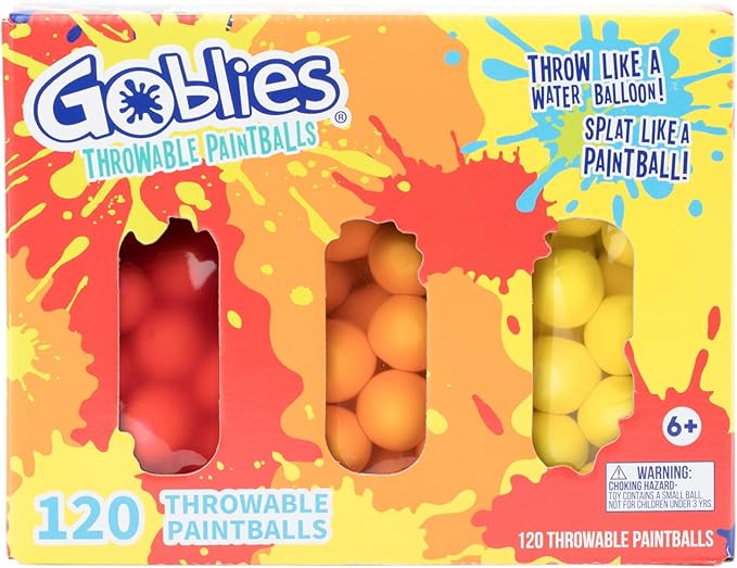 Goblies - Throwable Paintballs. Washable, Nontoxic, Plant-Based Toy for Outdoor Fun Games for Kids 6+. Pack of 3 (120 Count, Red/Orange/Yellow)