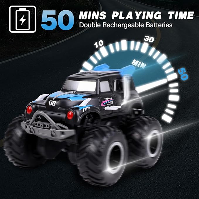 Amphibious Remote Control Cars, 1/20 Stunt RC Rock Crawler Monster Truck Toy with Two Alternative Rechargeable Batteries, All-Terrain 4WD Off-Road Vehicle Toys Gift for Boys Kids Age 8-12 Blue