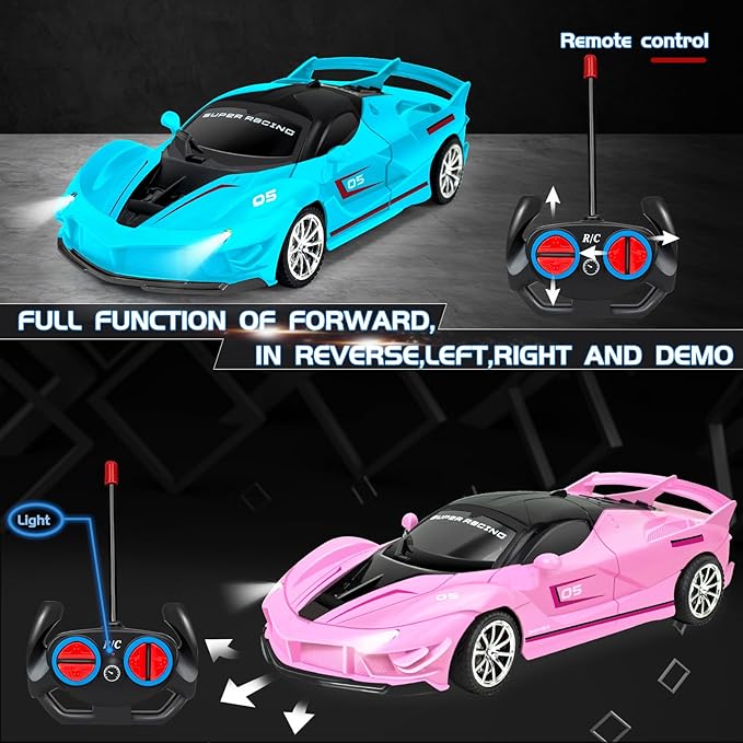 Remote Control Racing Car for Girls Boys 3 4-7 Christmas Birthday Gifts,Hobby RC Cars Toys for Age 3 4 5 6 7 8-12 Year Old Kids- 1:18 Scale Model Racing Car Pink Blue 2 Pack