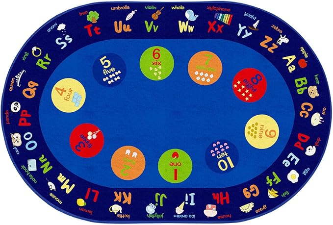 ABC Alphabet Numbers Classroom Rug, 6ft × 9ft Large Oval Preschool Rugs, Kids Carpet for Playroom Daycare Room Play Area Bedroom Living Room, Toddler Early Learning Carpets