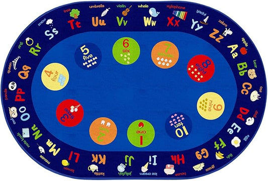 ABC Alphabet Numbers Classroom Rug, 6ft × 9ft Large Oval Preschool Rugs, Kids Carpet for Playroom Daycare Room Play Area Bedroom Living Room, Toddler Early Learning Carpets
