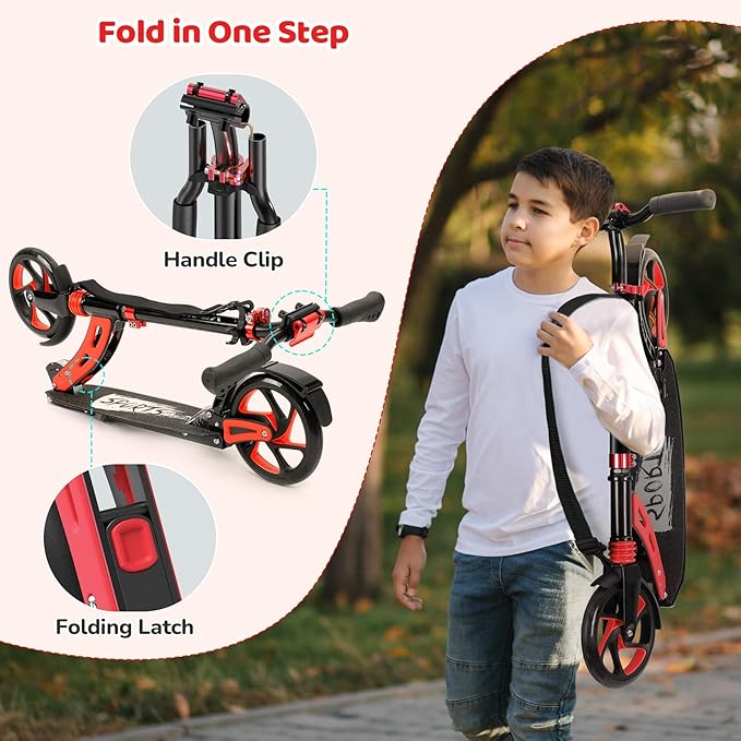 TONBUX Kick Scooter for Ages 6+, Dual Suspension Kids Scooter with Lightweight Aluminum Frame, Adjustable Handlebar Scooters for Kids, Teens and Adults