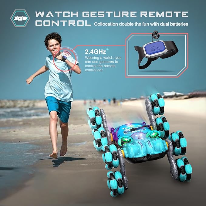 ATHLERIA 8WD Gesture Sensing Rc Stunt Car Toys for Boy Age 8-13,Octopus Remote Control Cars with Spray Lights,Racing Drift Car,Christmas Birthday Easter Gifts for Boys Girls Teens 8 Years and up