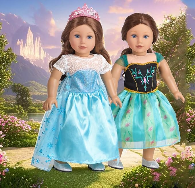 Clothes 6 Sets Princess Dresses Accessories Costume Jasmine Aurora Belle Snow White for 18 Inch Dolls