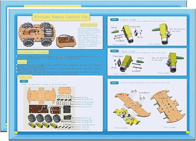 STEM Projects for Kids 6 7 8 9 10 11 12 Year Old ，Build Your Own 4WD Remote Control Car，Science Experiment Electronics Kit，Robotic Car with 68mm Mecanum Wheel ，DIY rc car kit