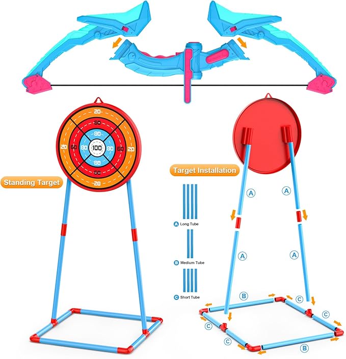 2 Pack Bow and Arrow Set for Kids, Light Up Archery Set with 14 Suction Cup Arrows, Outdoor Toys for Kids Ages 6-8 8-12, Birthday Gifts Ideas Toys for 4 5 6 7 8 9 10 Year Old Girls Boys