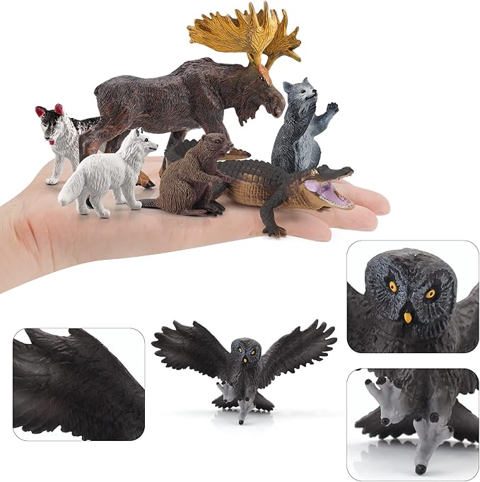 Woodland Animals Figures Playset 9PCS Forest Animal Figurines Toys Set Plastic Animals Figure Bear,Peacock Crocodile,Arctic Fox Figure