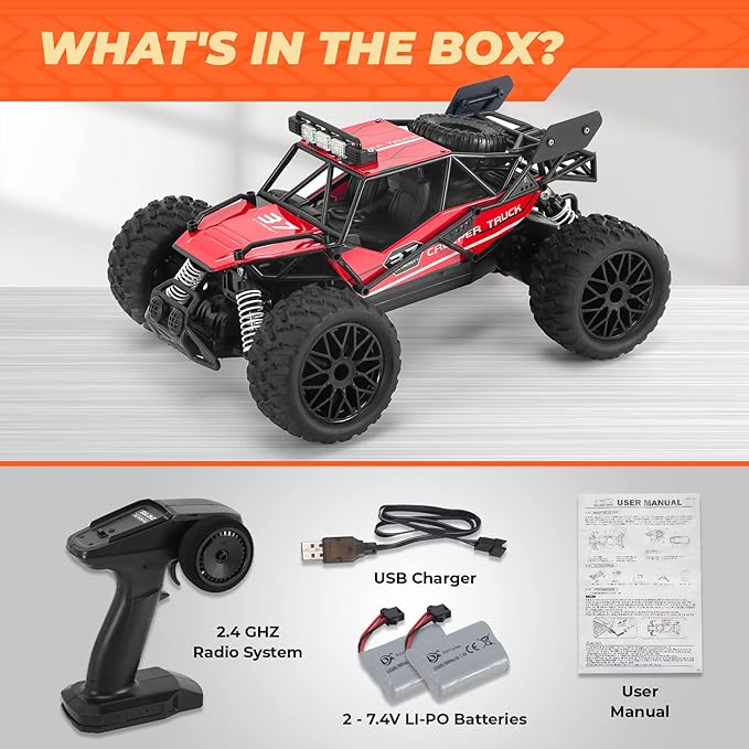 RC Cars 1:14 Scale Remote Control Car, High-Speed 25Km/h All-Terrain Electric Toys, 2WD Off-road Vehicles, With Two Rechargeable Batteries, Suitable For Boys and Girls Children Adult Use（Red）