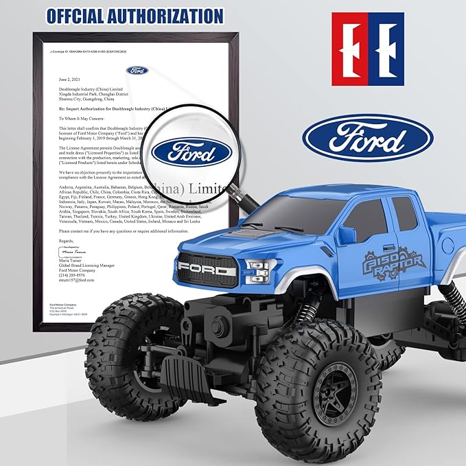 DOUBLE E Ford Raptor F150 RC Car 4WD Monster Trucks for Boys,11 Inches Off Road Crawler Vehicle RC Truck Toy Gift for Boys Girls 6 7 8-12 Years-Blue