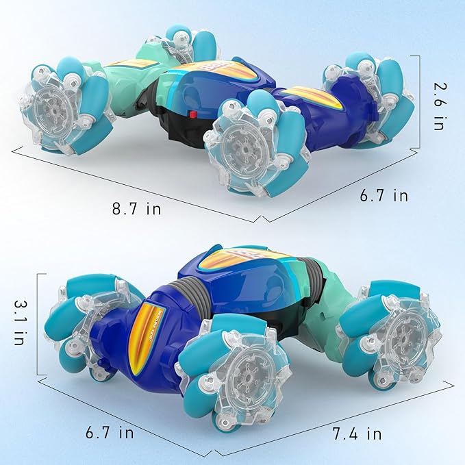 Remote Control Car, Gesture Sensor RC Stunt Cars Toys for Boys Girls Age 6 7 8 9 10 11 12+ Years Old, 2.4GHz 4WD 360° Flips Off Road RC Vehicle Toy with Lights/Music, Best Gifts for Kids, Blue