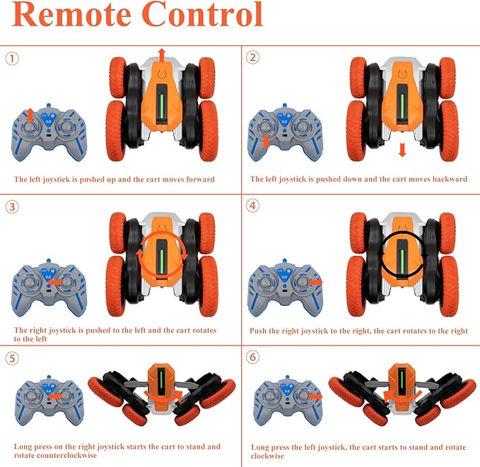 Hand Gesture Sensing Double-Sided Remote Control Car,360° 4wd Off-Road with Lights & Music Indoor/Outdoor Toy for 6-12 Age Boys Birthday Gift (Orange)