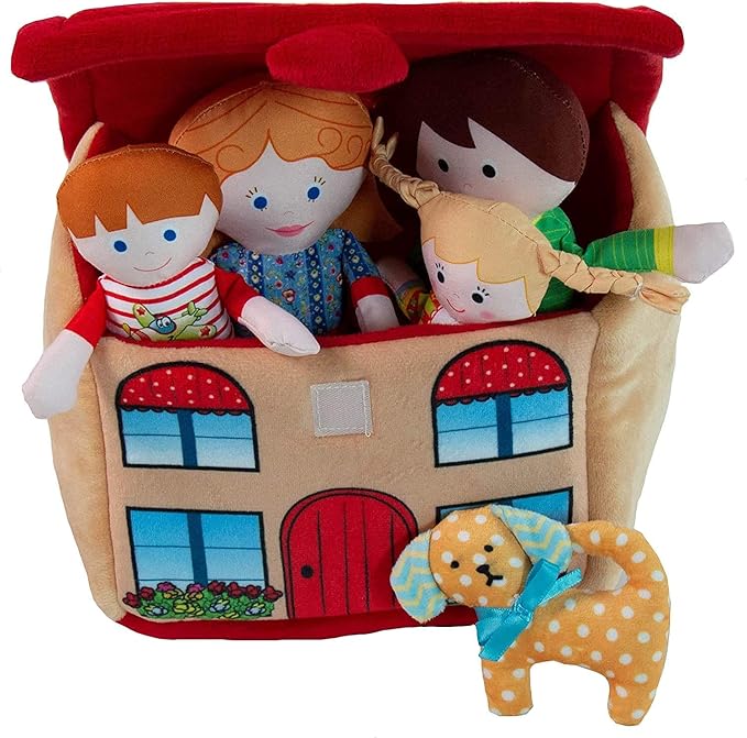 Happy Family Soft Figure Doll Set with House | Cute Plush Toys for Girls & Boys, Toddlers 1-3