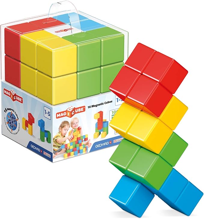 Geomag Magicube - 16 Cubes -Magnetic Construction for Children - Green Collection - 100% Recycled Plastic Educational Toys