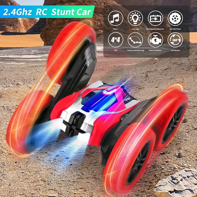 Remote Control Car Toys for Kids, 90 Min Playtime, Rechargeable Rc Stunt Car 360 Flips Rotating Cars Toys for Boys