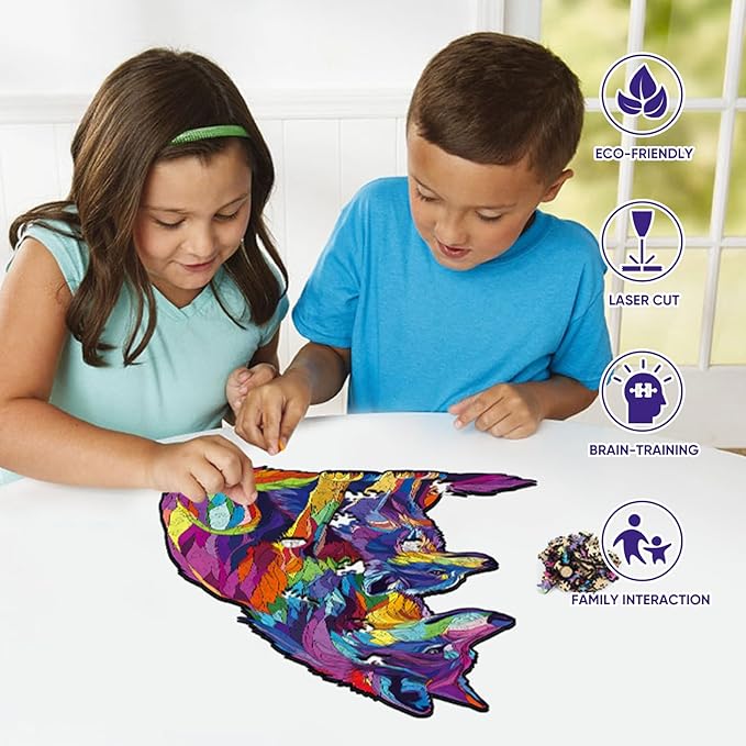 Colorful Wolf Family 500 Pieces Wooden Jigsaw Puzzles for Adults with Unique Irregular Shape Fun Challenging Animal Puzzles for Kids and Couples Gift on Birthday,Children’s Day,Christmas 15"*19.6"