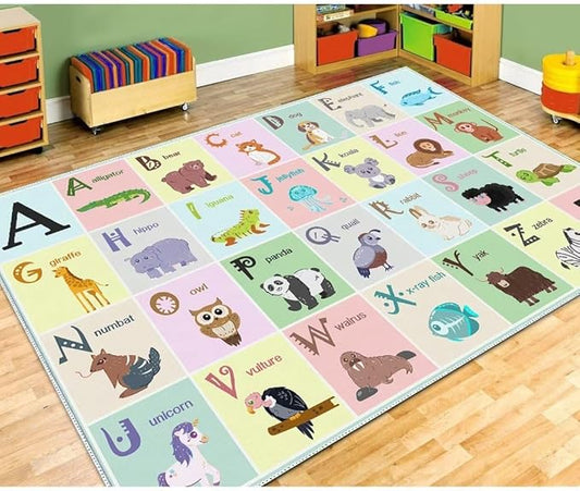 ABC Alphabet Rug Carpet for Kids, Educational Area Rugs for Classroom, Alphabet Animal Play Mat for Playroom and Bedroom (47x71In)