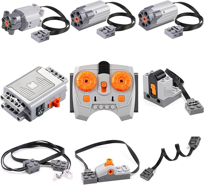 9-in-1 Motor Set Technic Motorized Kit Compatible with Lego: Power Function Battery Box, Technic Remote Control, Electric Motor, Engine Parts, Train Battery Pack, Remote Control (9 Sets)