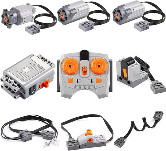 9-in-1 Motor Set Technic Motorized Kit Compatible with Lego: Power Function Battery Box, Technic Remote Control, Electric Motor, Engine Parts, Train Battery Pack, Remote Control (9 Sets)