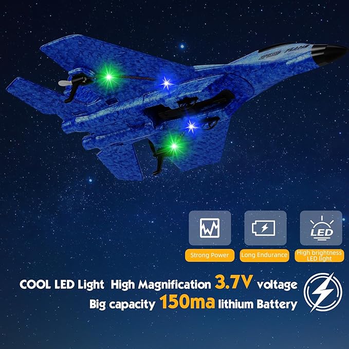 RC Plane, Remote Control Wireless Airplane Toy - RC Plane Remote Control 2CH 2.4Ghz RC Plane with Lights, Remote Control Airplanes Foam RC Fighter Airlane Jet for Adults Kids
