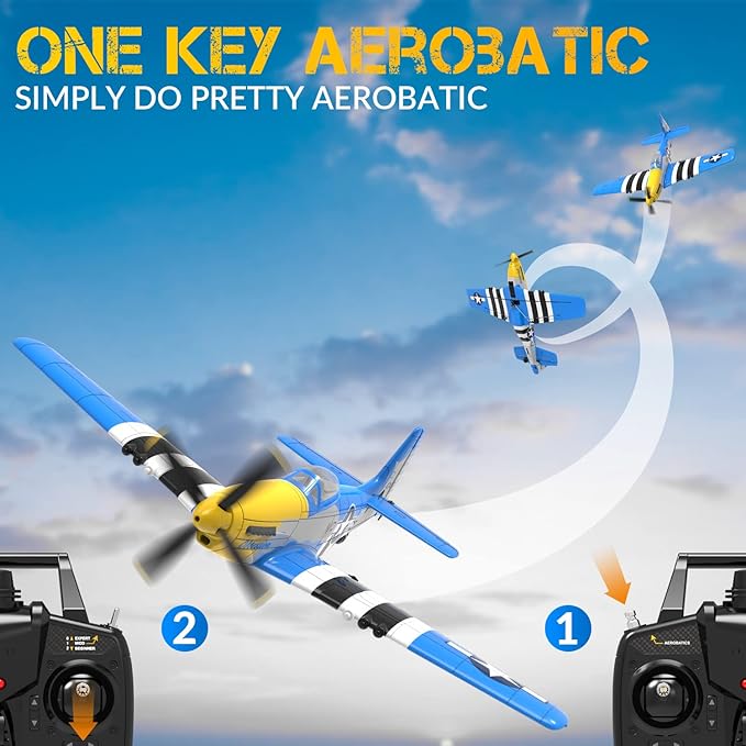 RC Plane for Adults and Kids, 4 Channel Hobby Remote Control Airplane P51 Mustang Fighter with 6-Gyro System for Beginners Learning to Fly
