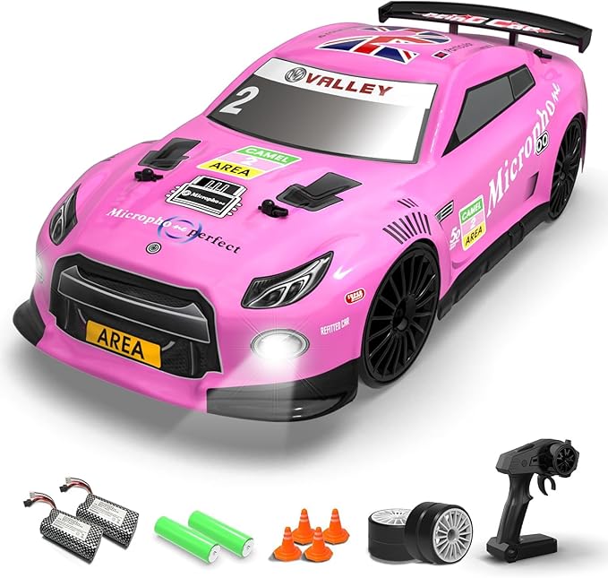 RACENT RC Drift Car - 1:14 Scale 4WD 15MPH Fasr Remote Control Toy for Boys Kids Adults with Drifting & Racing Tires, 2 Rechargeable Batteries (Pink)