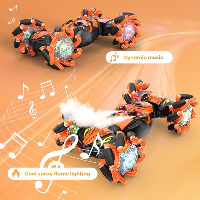 Gesture Sensing Remote Control Car,4WD Gesture Stunt RC Car 360° Rotate Transform Drift Toys Rc Hand Controlled Car with Lights Music Sprayer,Best Christmas or Birthday Gift for 6-12 Boys Girls