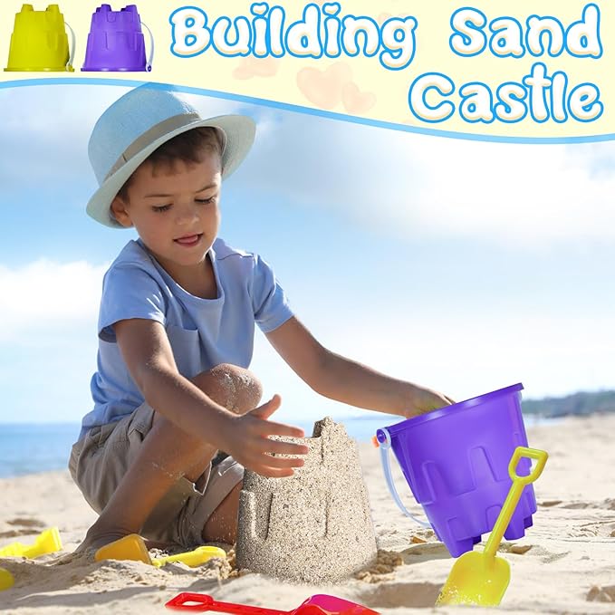 5.63 Inch Sand Castles Beach Buckets and Shovel Set,Sand Bucket Water Bucket for Beach Fun Great Summer Party Accessory（12 Shovels and 12 Pail Buckets）