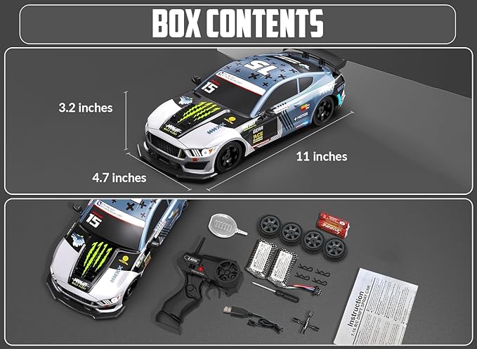 RACENT 1:16 RC Drift Car, 2.4Ghz 4WD 18KM/H Remote Control Car with Spray Mist, Racing and Drifting Wheels, LED Light, 2 Batteries, Sport Model Toys Vehicle for Kids, Boys, Adults