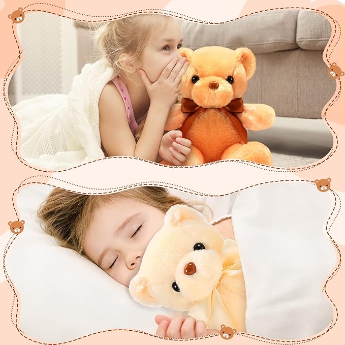 HyDren 6 Pcs Bear Stuffed Animal Plush Toys Soft Plush Dolls Bear Sleeping and Playing Toys for Baby Shower Decoration Boy(Short Plush,Dark Brown, Brown, Beige)