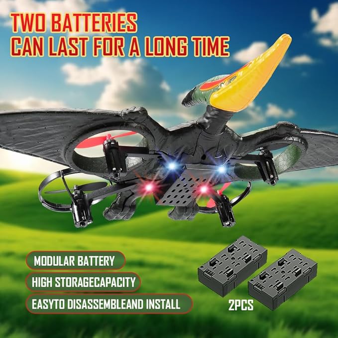 jaming Pterodactyl Dinosaur Toys Drone for Kids and Adults Easy to Fly Dragon Remote Controlled Aircraft for Beginners Hobby RC Plane Toys Birthday Gifts for Boys Remote Control Gecko