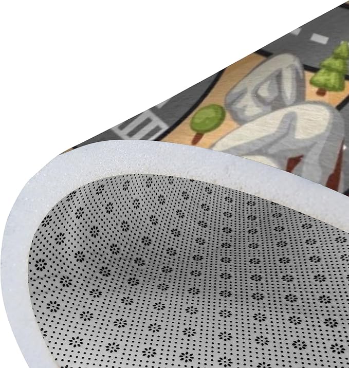 Kids Rug, Mountain Road Playmat Rugs - 5x7 Ft Kids Carpet with Rubber Backing, Cartoon Off-Road Mountain Highway Road Play Mat Nursery Rugs for Children Bedroom Playroom