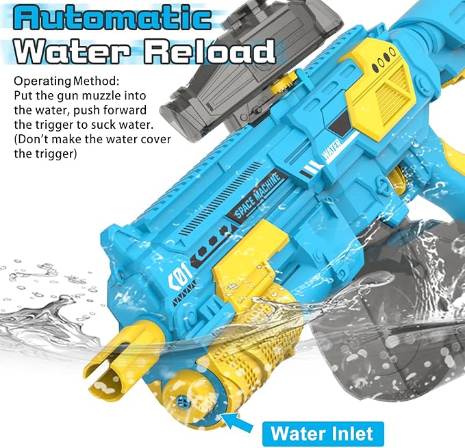 Electric Water Gun with 1350CC Large Capacity, 32FT Long Range Auto Suction Water Guns for Adults, Squirt Gun Water Blasters for Kids Adults Beach Pool Outdoor Party Water Toys Gift Blue