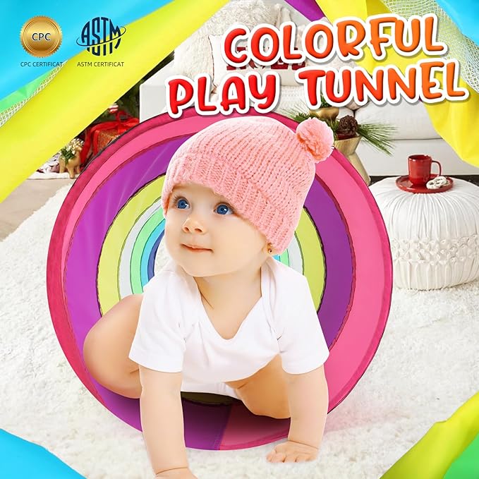 Kids Play Tunnel for Toddlers, Colorful Pop Up Crawl Through Tunnel Play Tent for Baby or Dog Cat Pet with Breathable Mesh, Collapsible Gift for Boy Girl Game Indoor Outdoor Toy