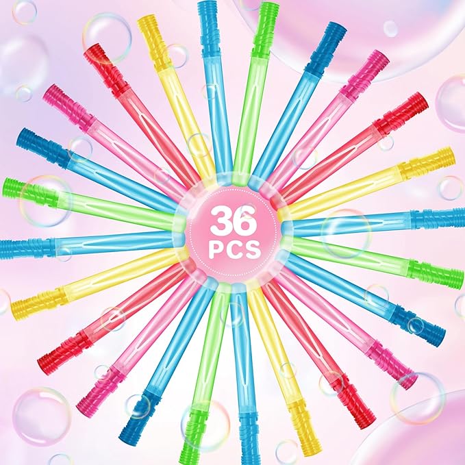 36PCS 15 inches Big Bubble Wands - Bubble Bulk in 6 Colors, Bubble Wands for Kids Summer Toy Party Favors, Birthday, Easter, Valentine Day, Carnival Prizes, Wedding, Outdoor Gifts for Girls & Boys