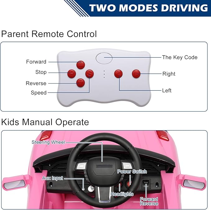 VALUE BOX Electric Remote Control Truck, Kids Toddler Ride On Cars 6V Battery Motorized Vehicles Children's Best Toy Car Safe with 3 Speeds, Music, seat Belts, LED Lights and Realistic Horns (Pink)…