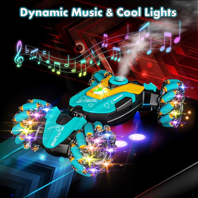 Gesture Sensing RC Stunt Car,Remote Control Car Toys for Ages 5-13,4WD All-Terrain with 360° Flips & LED Music Show,3-6 Year Old Boy Birthday Gift,Indoor/Outdoor Play & Gifts for Boys Toys Age 8-10