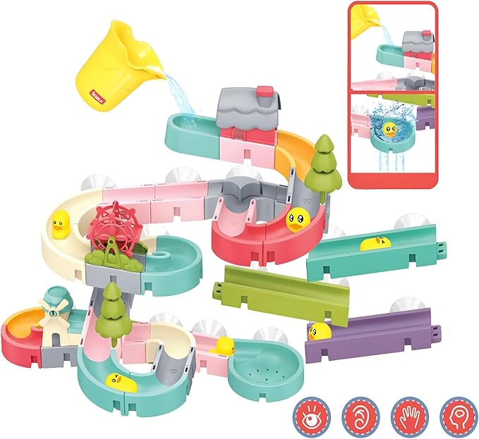 62 PCS Duck Slide Bath Toys,DIY Building Kit for Ages 5-7,Bathtub Bath Toys for Kids Ages 3-5,Birthday Gift for Toddler Boys & Girls
