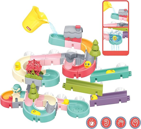 62 PCS Duck Slide Bath Toys,DIY Building Kit for Ages 5-7,Bathtub Bath Toys for Kids Ages 3-5,Birthday Gift for Toddler Boys & Girls
