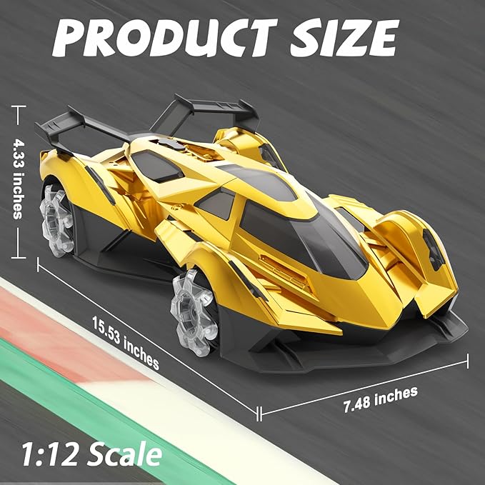 SASBSC Lambo Remote Control Car for Boys 4-7 8-12 Rc Cars with 360° Rotation, Spray, Music & Lights 1:12 Rechargeable Rc Car Toys 10-12km/h Sport Race Toy Cars Gifts for Kids (Gold)