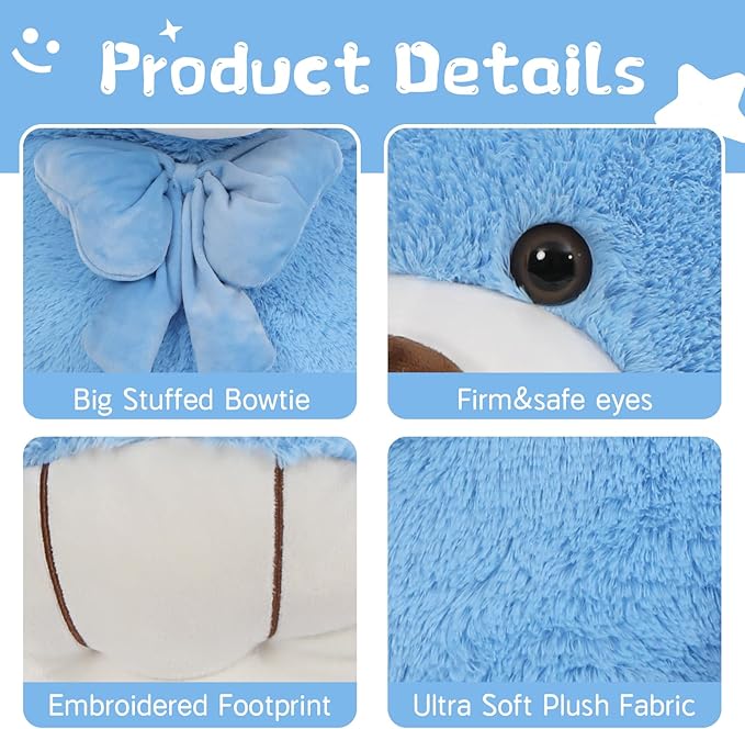 Tezituo Giant Teddy Bear 47 Inch, Soft Big Stuffed Animal Life Size 4 Feet Plush Bear Toy Valentine's Christmas Birthday Gift for Girlfriends Kids, Blue