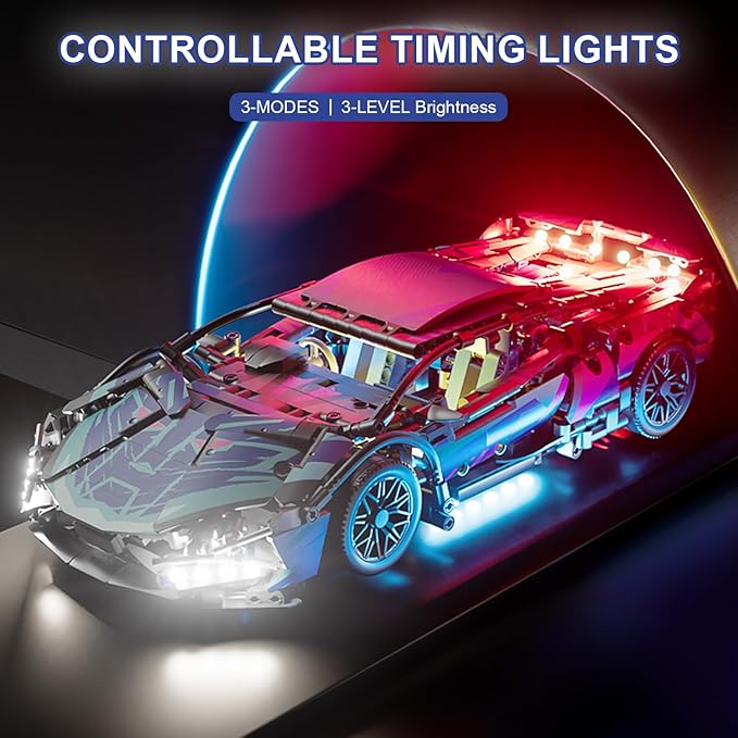 Sport Race Car Building Block Sets for Adults Boys,Racing Supercar Toys Kits with LED Lights Collectible 1:14 MOC Model Construction Birthday Gifts for Teens Age 8-12 12-16,14 14+(1314 PCS)